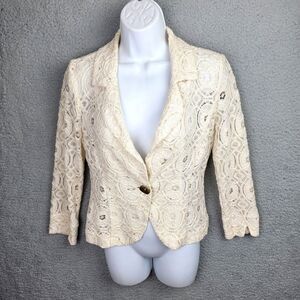 For Cynthia Blazer Jacket Small Cream Lace Gold Button Feminine